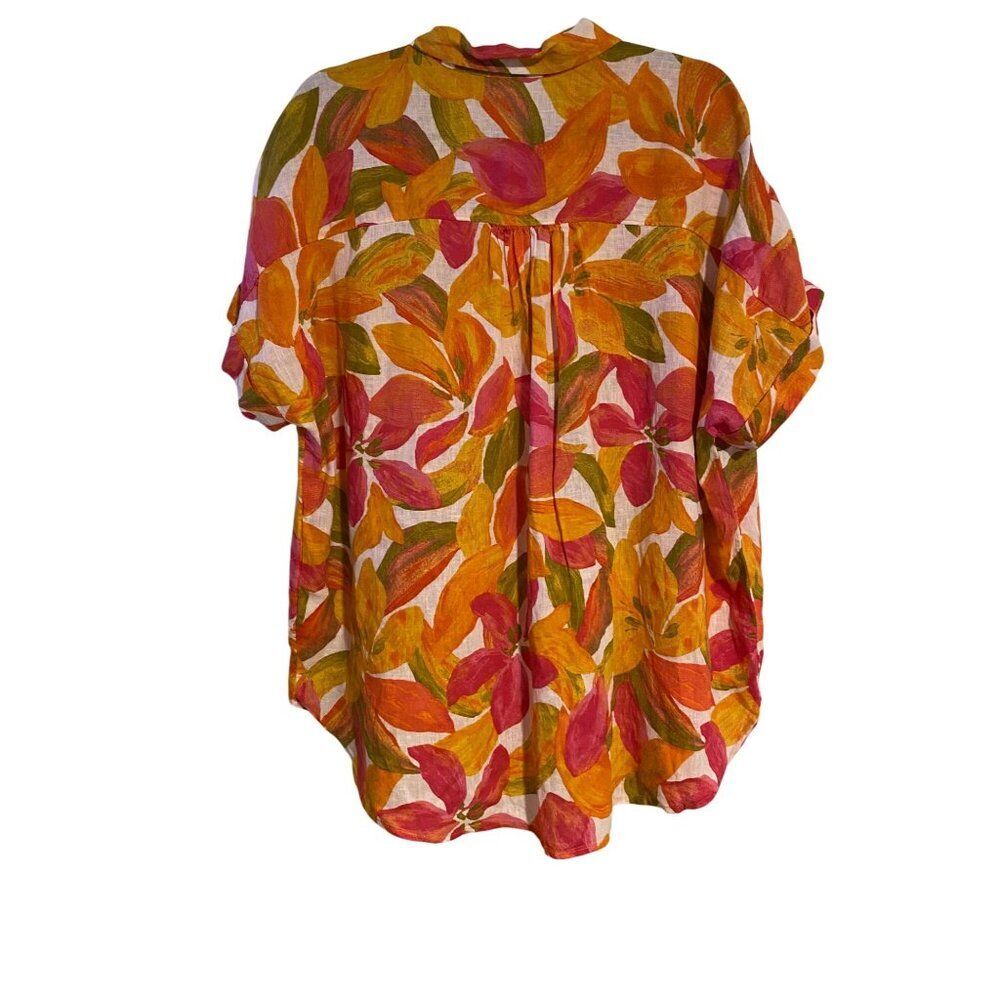 Time And Tru Shirt Women XXL Multicolor Button Up Top Leaf Floral Casual NWOT - Picture 2 of 14